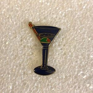 Vintage Martini Cocktail Glass Olive Enamel Lapel Pin